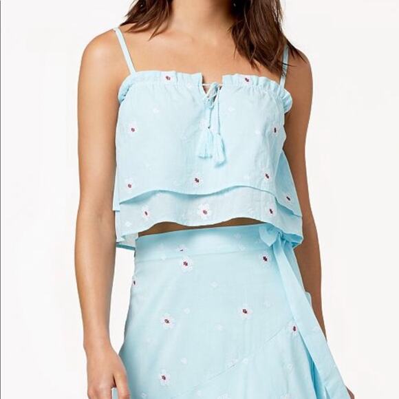 Love Fire Top Tiered Blue Crop Top Ruffle Tassel - Picture 1 of 6